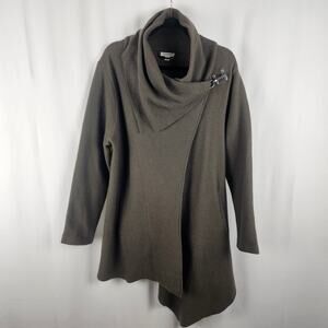 Garnet Hill Boiled Wool Asymmetrical Cut Coat Metal Clasp Greige Sz 16 Whimsical